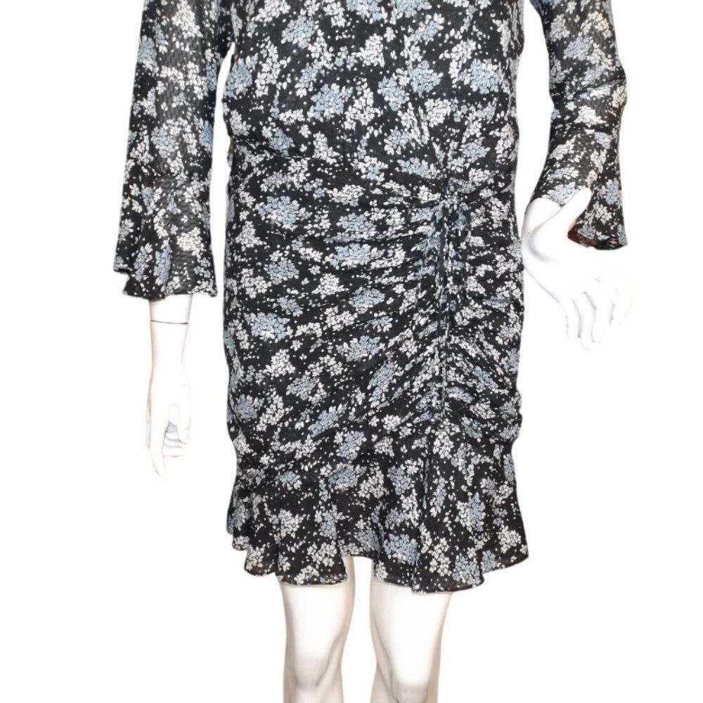 VERONICA BEARD Silk Dress, 6, Black/Floral, Semi-sheer, Mini/Short, 3/4 sleeves - Picture 5 of 15